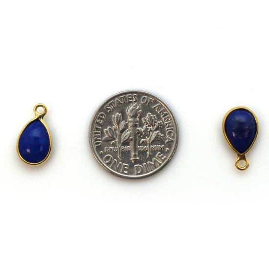 Wholesale Bezel Charm Pendant - Gold Plated Sterling Silver Charm - Natural Lapis Lazuli -Tiny Teardrop Shape