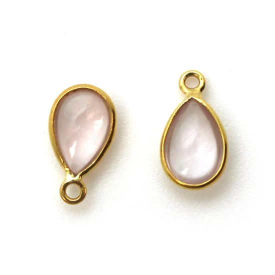 Wholesale Bezel Charm Pendant - Gold Plated Sterling Silver Charm - Natural Rose Quartz -Tiny Teardrop Shape