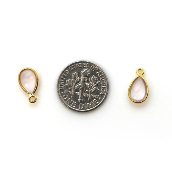 Wholesale Bezel Charm Pendant - Gold Plated Sterling Silver Charm - Natural Rose Quartz -Tiny Teardrop Shape