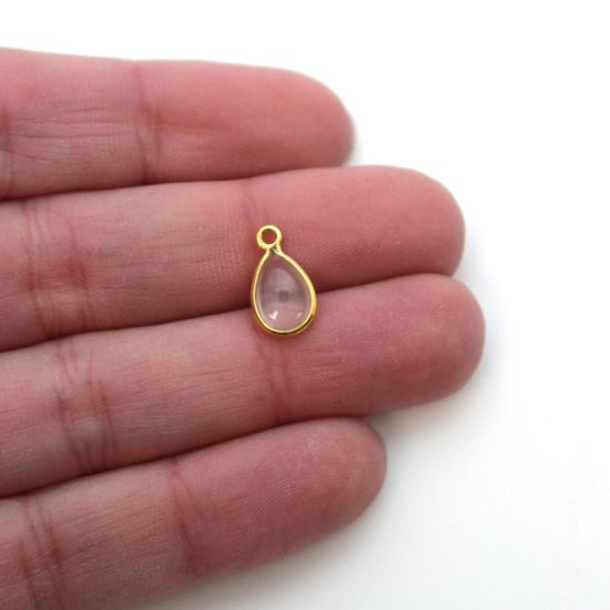 Wholesale Bezel Charm Pendant - Gold Plated Sterling Silver Charm - Natural Rose Quartz -Tiny Teardrop Shape