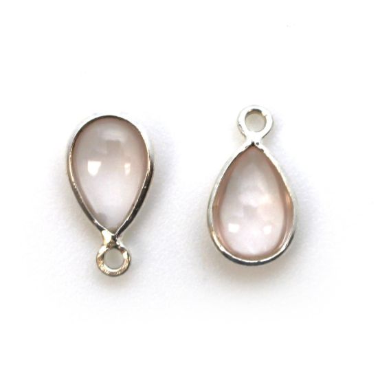 Wholesale Bezel Charm Pendant - Sterling Silver Charm - Natural Rose Quartz -Tiny Teardrop Shape