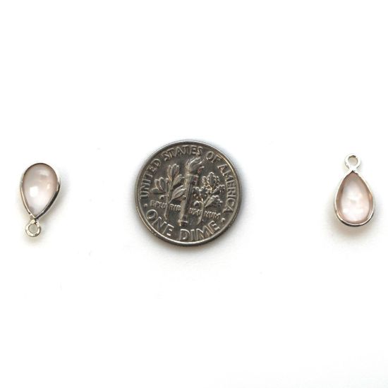 Wholesale Bezel Charm Pendant - Sterling Silver Charm - Natural Rose Quartz -Tiny Teardrop Shape
