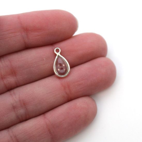 Wholesale Bezel Charm Pendant - Sterling Silver Charm - Natural Crystal -Tiny Teardrop Shape