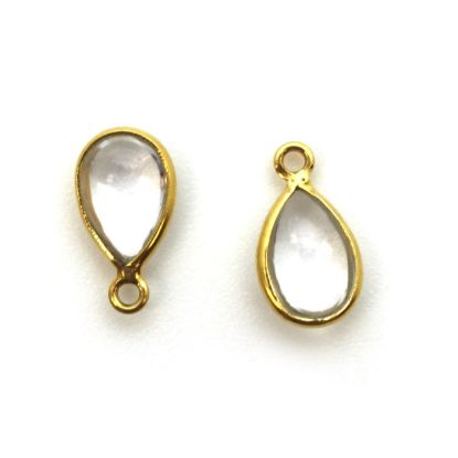 Wholesale Bezel Charm Pendant - Gold Plated Sterling Silver Charm - Natural Crystal -Tiny Teardrop Shape