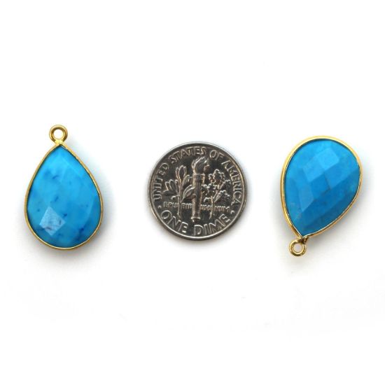 Wholesale Gold plated Sterling Silver Teardrop Bezel Turquoise Gemstone Pendant, Wholesale Gemstone Pendants for Jewelry Making