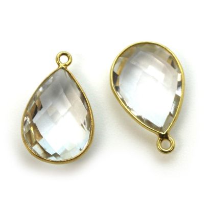 Wholesale Gold plated Sterling Silver Teardrop Bezel Crystal Quartz Gemstone Pendant, Wholesale Gemstone Pendants for Jewelry Making