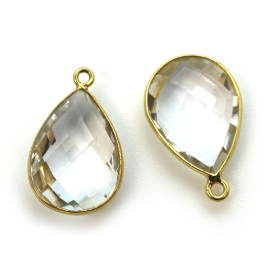 Wholesale Gold plated Sterling Silver Teardrop Bezel Crystal Quartz Gemstone Pendant, Wholesale Gemstone Pendants for Jewelry Making