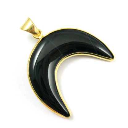 Wholesale Natural Black Agate Necklace Pendant, Arch Shape Pendant, Natural Black Agate, Crescent Shape Pendant Gold plated Brass - 35mm
