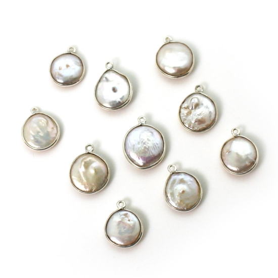 Wholesale Sterling Silver Round Bezel Smooth Freshwater Pearl Pendant, Wholesale Gemstone Pendants for Jewelry Making