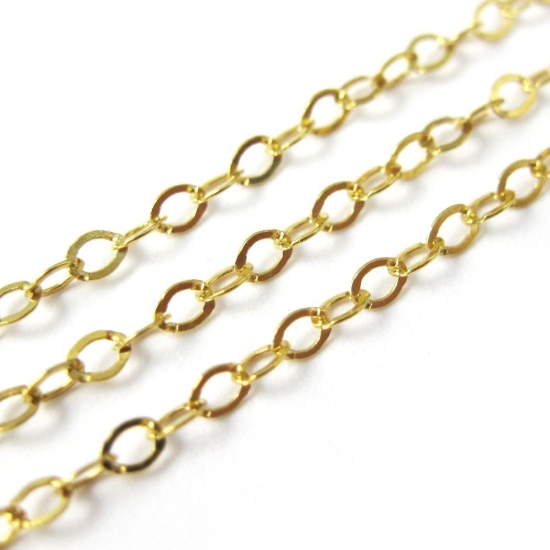 Wholesale Chain, Gold plated Sterling Silver Flat Cable Oval Chain 2 by 2.5mm Bulk Chain by the foot