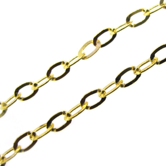 Wholesale Chain, Gold Plated 925 Sterling Silver Flat Cable Oval Chain 3 by 3.5mm Bulk Chain by the foot
