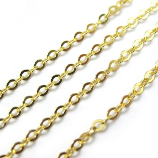 Wholesale Chain, Gold plated Sterling Silver Vermeil Flat Cable Oval Chain 2.3mm Bulk Chain by the foot