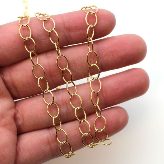 Wholesale Chain, Gold plated Sterling Silver Big Round Oval Cable Chain 8 by 6mm Bulk Chain by the foot
