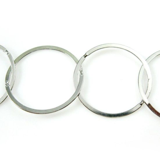 Wholesale Chain, Rhodium plated Sterling Silver Flat Circle Chain 22mm Bulk Chain by the foot