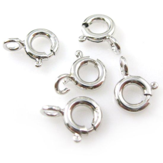 Wholesale Rhodium plated Sterling Silver Spring Ring Clasp 5.5mm for Jewelry Making, Wholesale Beads and Findings
