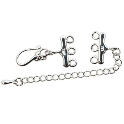 Wholesale Sterling Silver Multi-Strand Clasp with Hook and Extender Chain - 3 Strand Clasp Connector