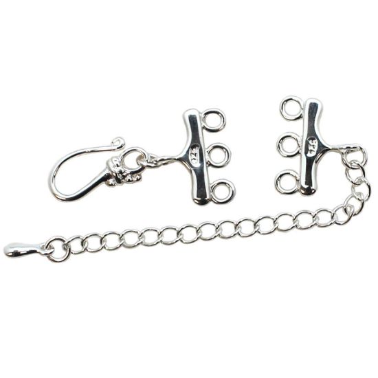 Wholesale Sterling Silver Multi-Strand Clasp with Hook and Extender Chain - 3 Strand Clasp Connector