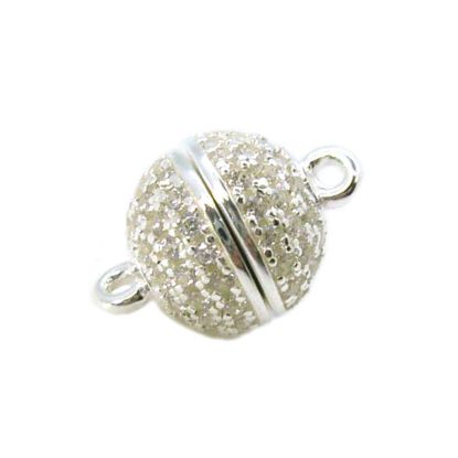 Wholesale Sterling Silver Paved CZ Stone Round Magnetic Clasp - 8mm (1 clasp)