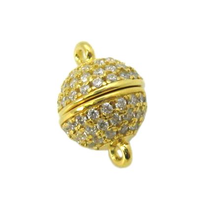 Wholesale Gold Plated Sterling Silver Paved CZ Stone Round Magnetic Clasp - 8mm (1 clasp)