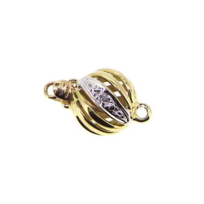 Wholesale 14K Yellow Gold Round Filigree Ball Clasp with Diamond (8.5mm)