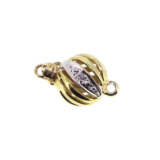 Wholesale 14K Yellow Gold Round Filigree Ball Clasp with Diamond (8.5mm)