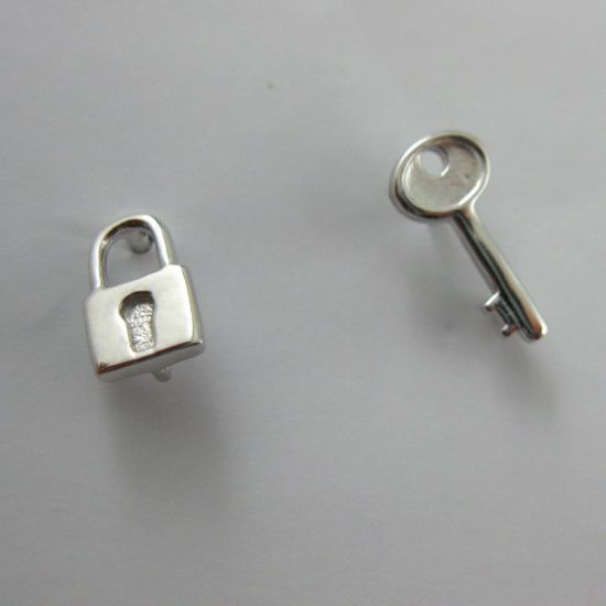 Wholesale Rhodium plated Sterling Silver Lock and KeyEarring Studs for Jewelry Making, Wholesale Earwire and Findings