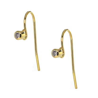 Wholesale Gold plated Sterling Silver Fancy Fishhook with CZ Stone Cup for Jewelry Making, Wholesale Earwire and Findings