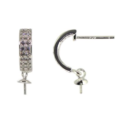 Wholesale Sterling Silver Fancy CZ Stone Half Circle Shaped Bridal Earrings - 12mm (Sold per pair)