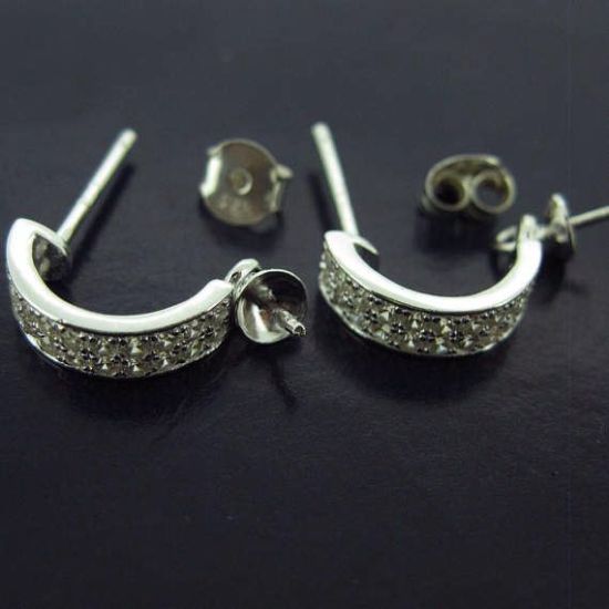 Wholesale Sterling Silver Fancy CZ Stone Half Circle Shaped Bridal Earrings - 12mm (Sold per pair)