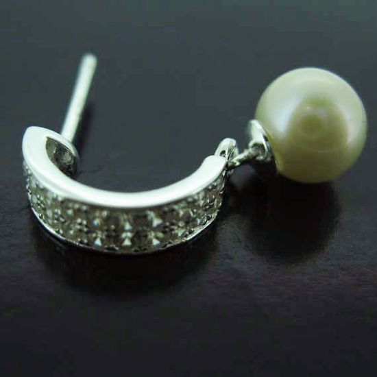 Wholesale Sterling Silver Fancy CZ Stone Half Circle Shaped Bridal Earrings - 12mm (Sold per pair)