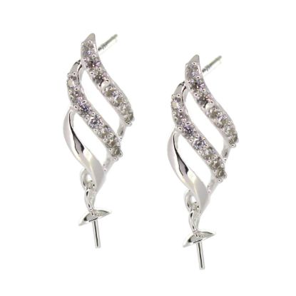 Wholesale Sterling Silver Fancy CZ Stone Flower Shaped Bridal Earrings - 18mm (Sold per pair)
