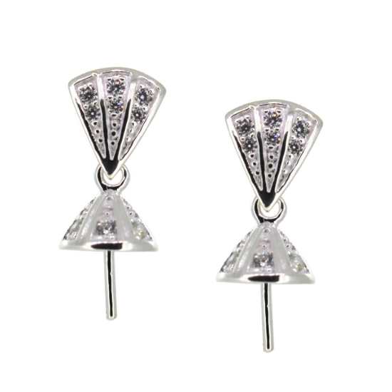 Wholesale Sterling Silver Fancy CZ Stone Triangle Shaped Bridal Earrings - 9mm (Sold per pair)