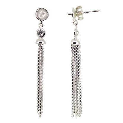Wholesale Sterling Silver Fancy Tassel Bridal Earrings with CZ Stones - 40mm (Sold per pair)