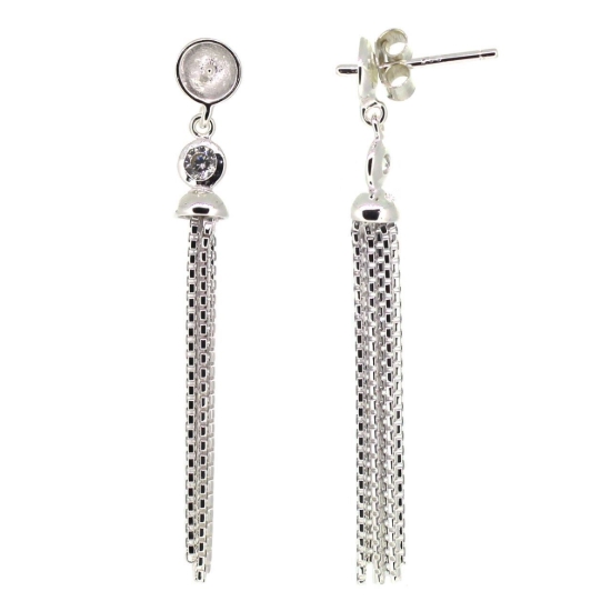 Wholesale Sterling Silver Fancy Tassel Bridal Earrings with CZ Stones - 40mm (Sold per pair)