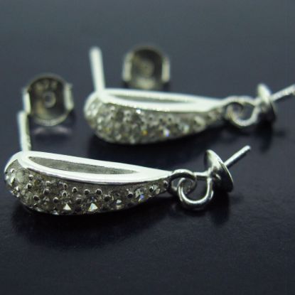 Wholesale Sterling Silver Fancy CZ Stone Drop Bridal Earrings - 16mm (Sold per pair)