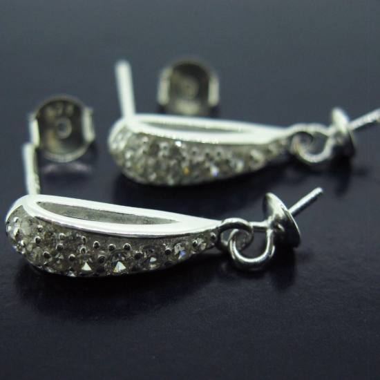 Wholesale Sterling Silver Fancy CZ Stone Drop Bridal Earrings - 16mm (Sold per pair)