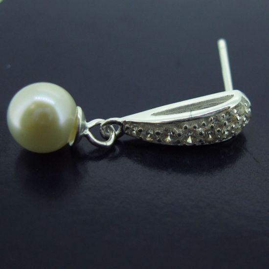 Wholesale Sterling Silver Fancy CZ Stone Drop Bridal Earrings - 16mm (Sold per pair)