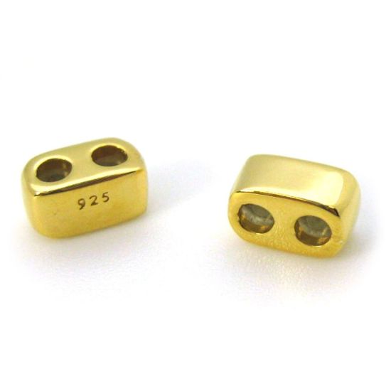 Wholesale Gold Over Sterling Silver Sliding Beads with Silicone - Double Hole Stopper Beads (1 piece)
