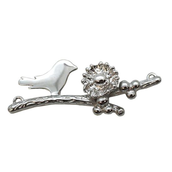 Wholesale Rhodium plated Sterling Silver Bird perched on a Branch with Nest and 1 Egg, Charms and Pendants for Jewelry Making, Wholesale Findings
