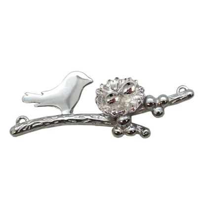 Wholesale Rhodium plated Sterling Silver Bird perched on a Branch with Nest and 2 Eggs, Charms and Pendants for Jewelry Making, Wholesale Findings