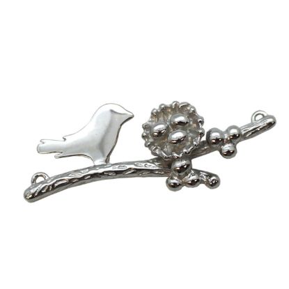 Wholesale Rhodium plated Sterling Silver Bird perched on a Branch with Nest and 3 Eggs, Charms and Pendants for Jewelry Making, Wholesale Findings