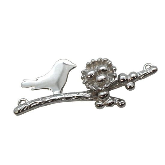 Wholesale Rhodium plated Sterling Silver Bird perched on a Branch with Nest and 3 Eggs, Charms and Pendants for Jewelry Making, Wholesale Findings
