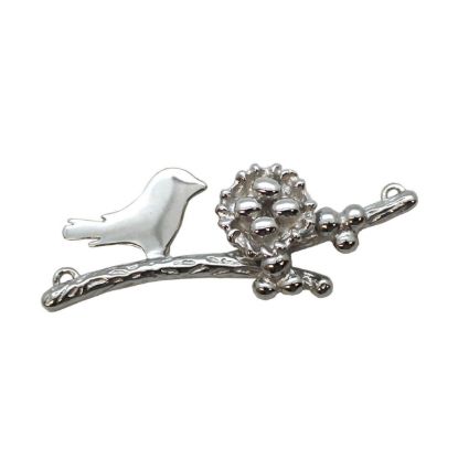 Wholesale Rhodium plated Sterling Silver Bird perched on a Branch with Nest and 4 Eggs, Charms and Pendants for Jewelry Making, Wholesale Findings