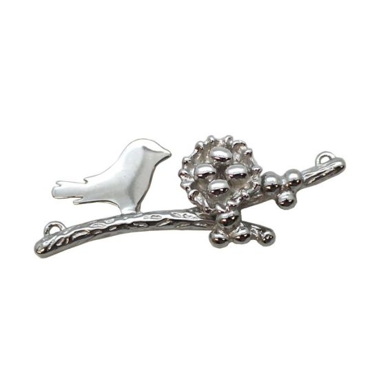 Wholesale Rhodium plated Sterling Silver Bird perched on a Branch with Nest and 4 Eggs, Charms and Pendants for Jewelry Making, Wholesale Findings