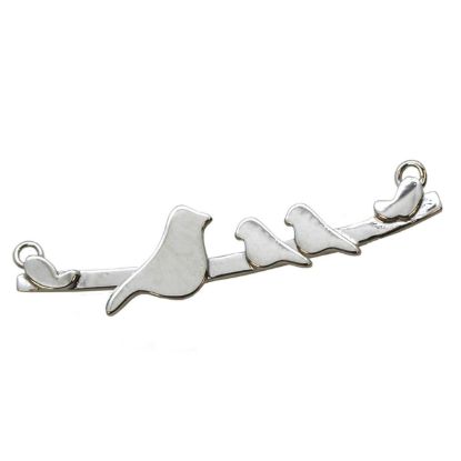 Wholesale Rhodium plated Sterling Silver Bird perched on a Bar with 2 Baby Birds Pendant, Charms and Pendants for Jewelry Making, Wholesale Findings