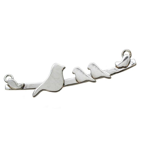 Wholesale Rhodium plated Sterling Silver Bird perched on a Bar with 2 Baby Birds Pendant, Charms and Pendants for Jewelry Making, Wholesale Findings