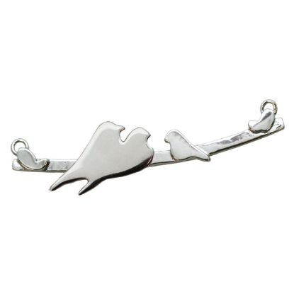 Wholesale Rhodium plated Sterling Silver Two Adult Birds perched on a Bar with One Baby Bird Pendant, Charms and Pendants for Jewelry Making, Wholesale Findings