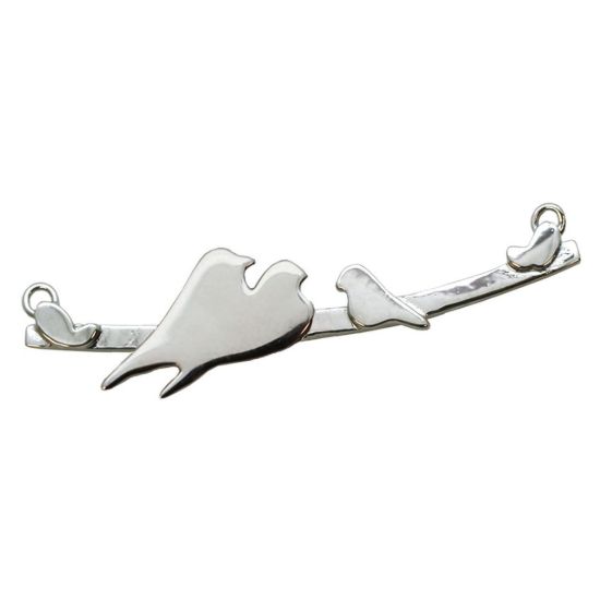 Wholesale Rhodium plated Sterling Silver Two Adult Birds perched on a Bar with One Baby Bird Pendant, Charms and Pendants for Jewelry Making, Wholesale Findings
