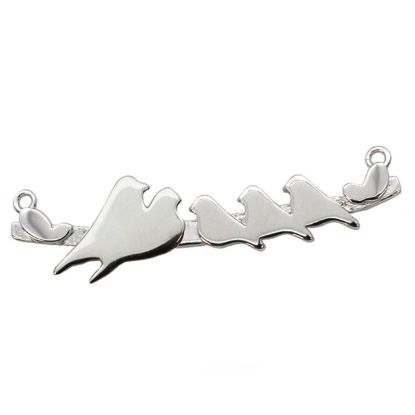 Wholesale Rhodium plated Sterling Silver Two Adult Birds perched on a Bar with 3 Baby Birds Pendant, Charms and Pendants for Jewelry Making, Wholesale Findings