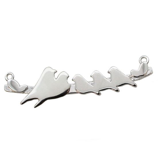 Wholesale Rhodium plated Sterling Silver Two Adult Birds perched on a Bar with 3 Baby Birds Pendant, Charms and Pendants for Jewelry Making, Wholesale Findings